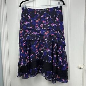 Jason Wu Collective Skirt Womens 6 Purple Floral Lace Trim Tiered Whimsigoth
